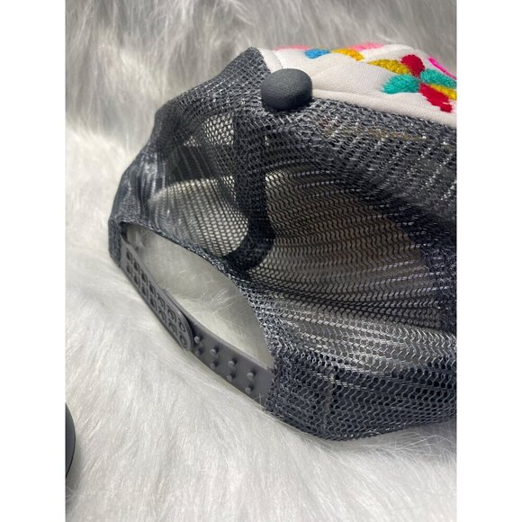 Colorful Embroidered Floral Mesh Trucker Hat Snapback Adjustable Gray & Multicol - Picture 3 of 4